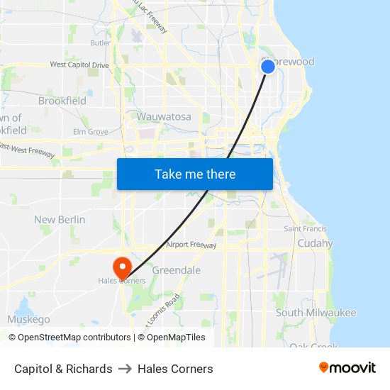 Capitol & Richards to Hales Corners map