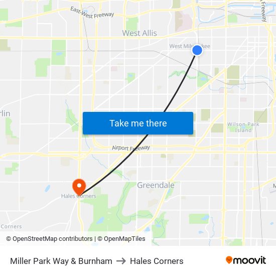 Miller Park Way & Burnham to Hales Corners map