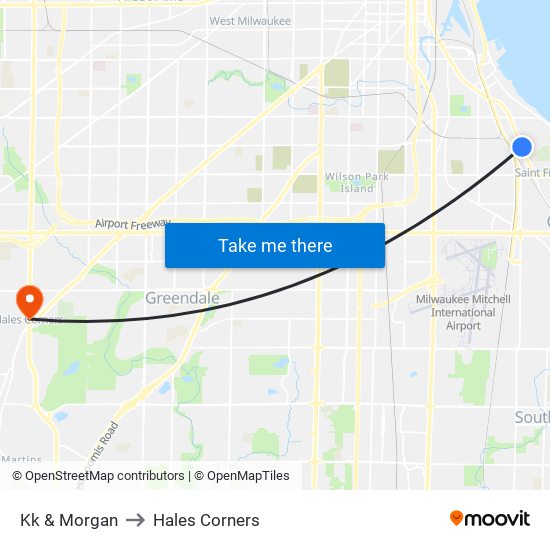 Kk & Morgan to Hales Corners map