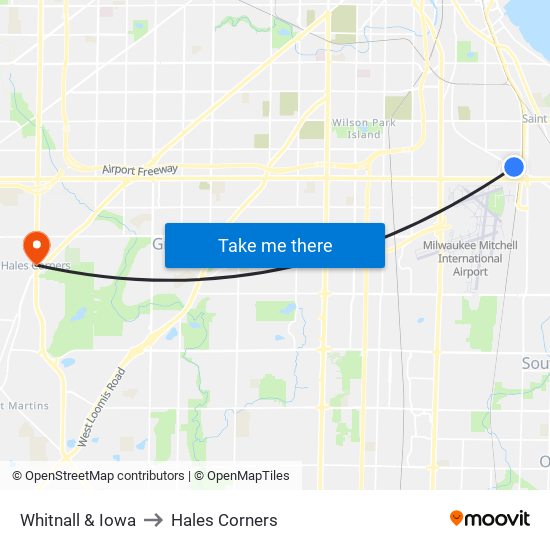 Whitnall & Iowa to Hales Corners map