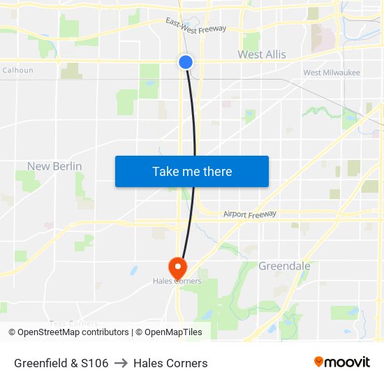 Greenfield & S106 to Hales Corners map