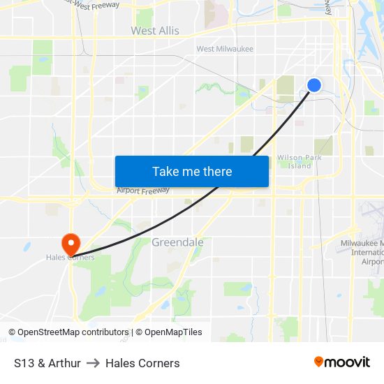 S13 & Arthur to Hales Corners map