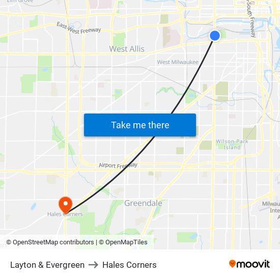 Layton & Evergreen to Hales Corners map