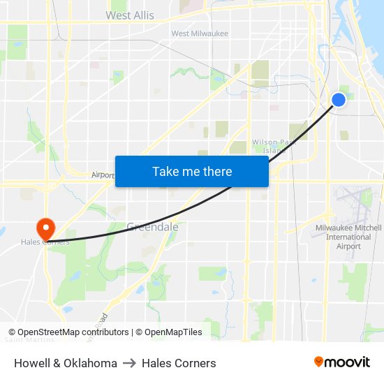 Howell & Oklahoma to Hales Corners map