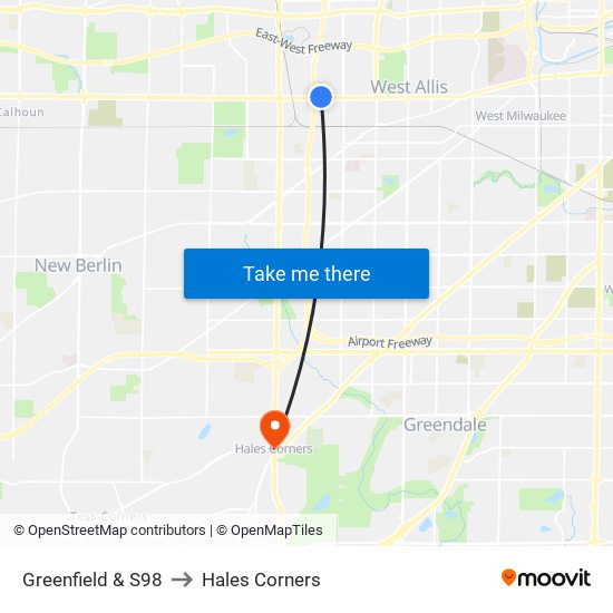Greenfield & S98 to Hales Corners map