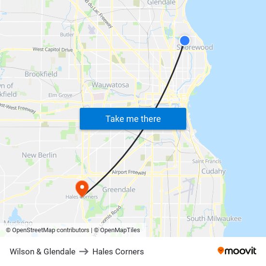 Wilson & Glendale to Hales Corners map