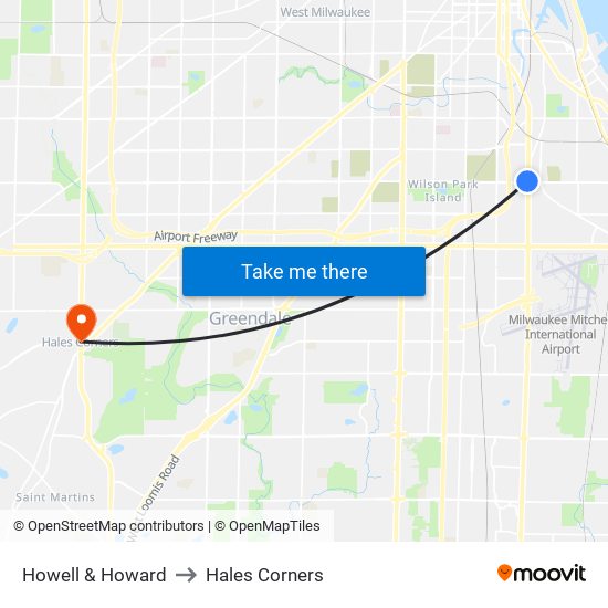 Howell & Howard to Hales Corners map