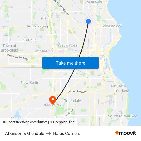 Atkinson & Glendale to Hales Corners map