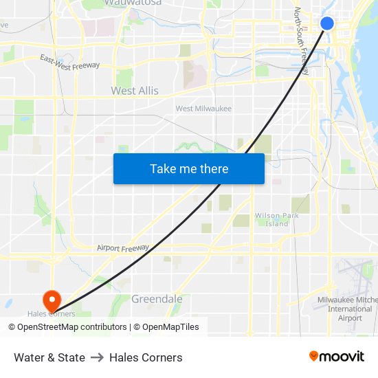 Water & State to Hales Corners map