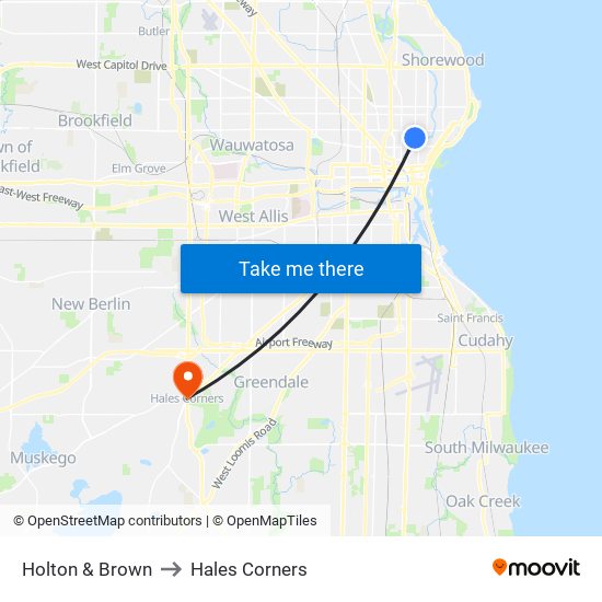 Holton & Brown to Hales Corners map