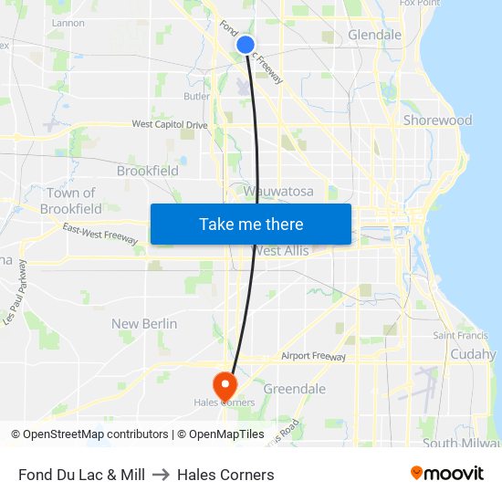 Fond Du Lac & Mill to Hales Corners map