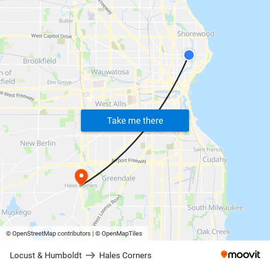 Locust & Humboldt to Hales Corners map