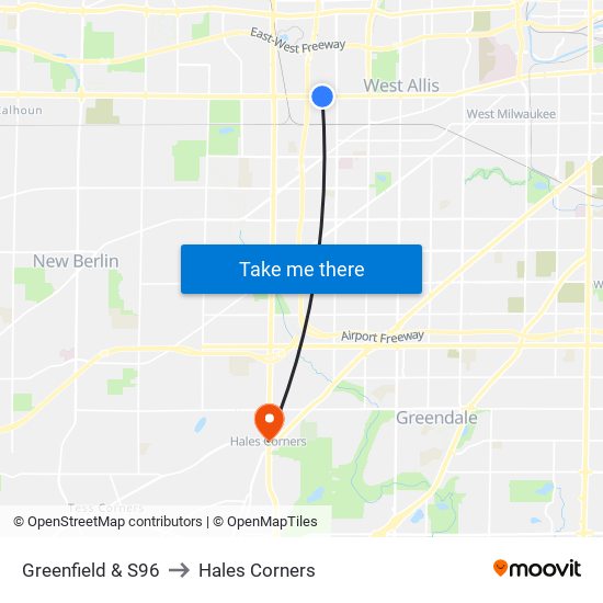 Greenfield & S96 to Hales Corners map