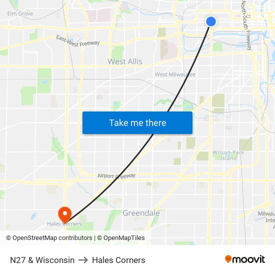 N27 & Wisconsin to Hales Corners map