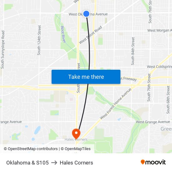 Oklahoma & S105 to Hales Corners map