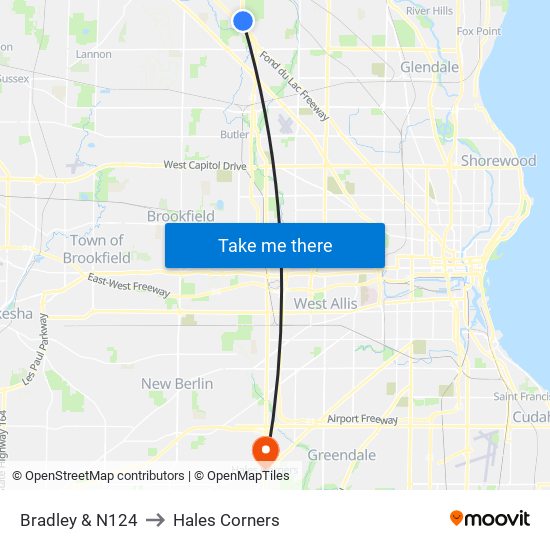 Bradley & N124 to Hales Corners map