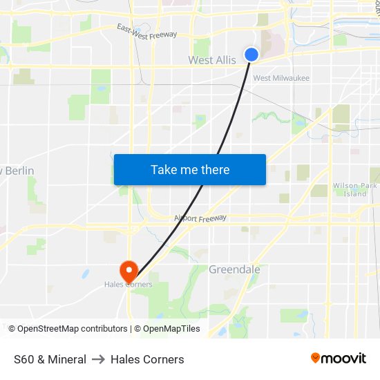 S60 & Mineral to Hales Corners map