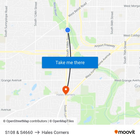 S108 & S4660 to Hales Corners map