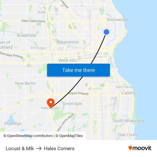 Locust & Mlk to Hales Corners map