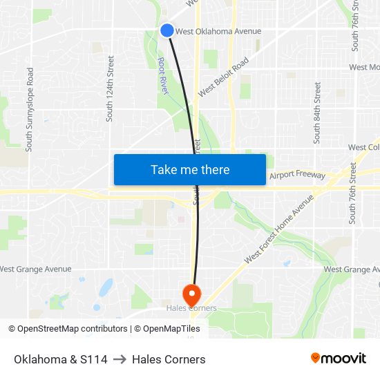 Oklahoma & S114 to Hales Corners map