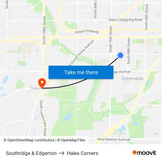 Southridge & Edgerton to Hales Corners map