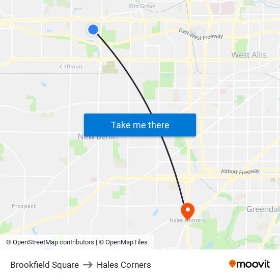 Brookfield Square to Hales Corners map