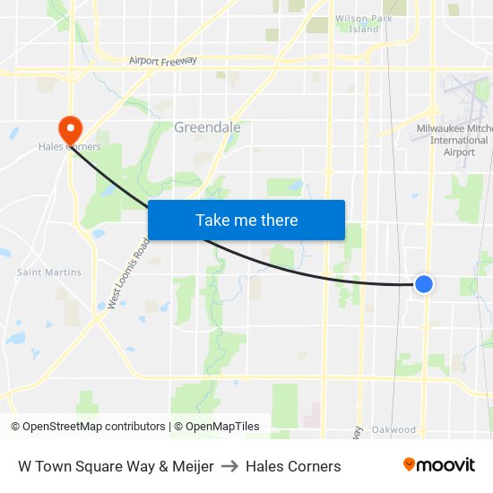 W Town Square Way & Meijer to Hales Corners map