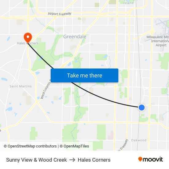 Sunny View & Wood Creek to Hales Corners map