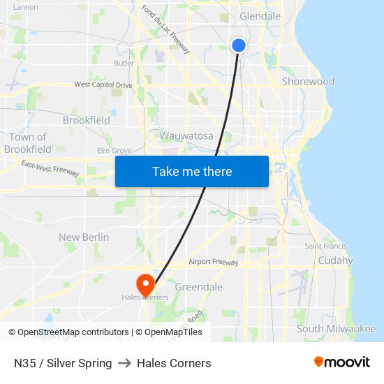 N35 / Silver Spring to Hales Corners map