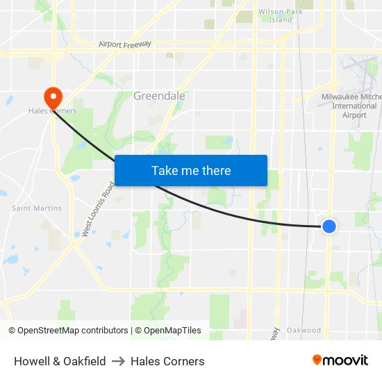 Howell & Oakfield to Hales Corners map