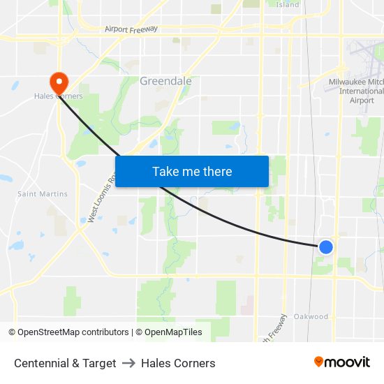 Centennial & Target to Hales Corners map