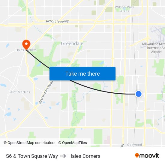 S6 & Town Square Way to Hales Corners map