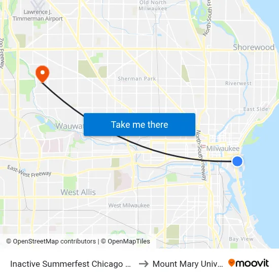 Inactive Summerfest Chicago & Harbor to Mount Mary University map