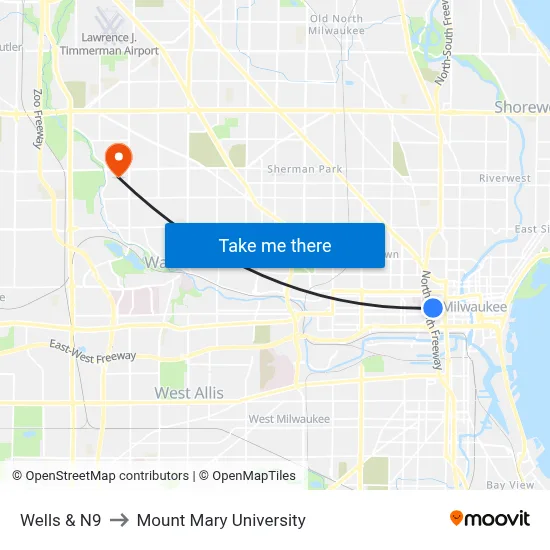 Wells & N9 to Mount Mary University map