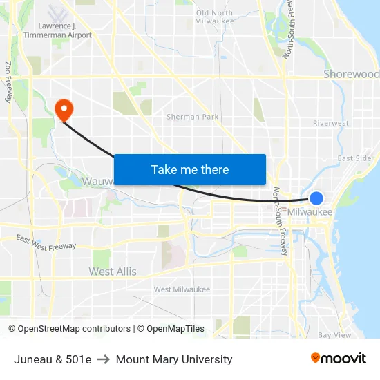 Juneau & 501e to Mount Mary University map