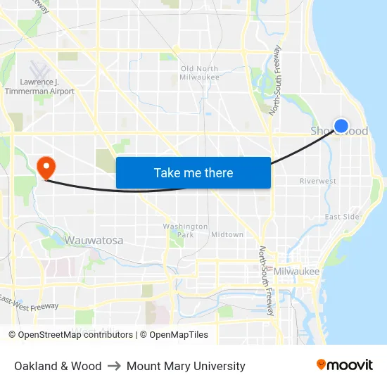 Oakland & Wood to Mount Mary University map