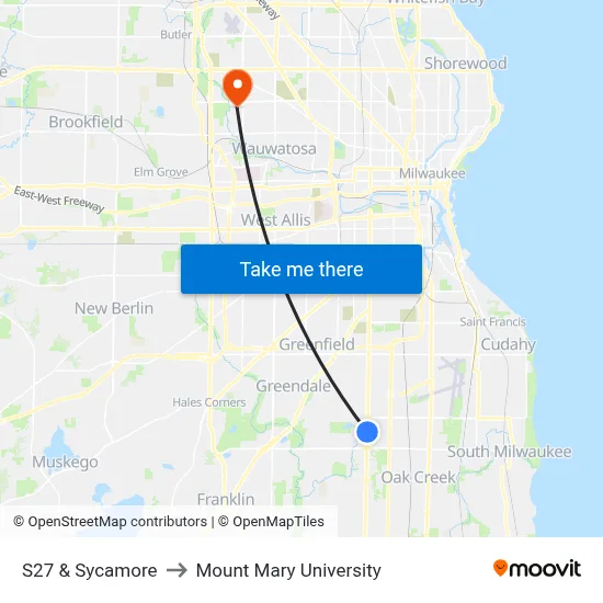 S27 & Sycamore to Mount Mary University map