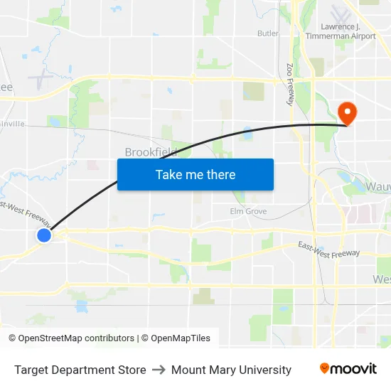 Target Department Store to Mount Mary University map