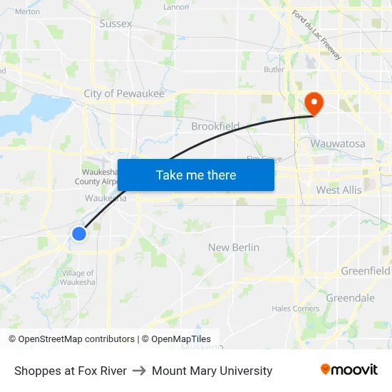 Shoppes at Fox River to Mount Mary University map