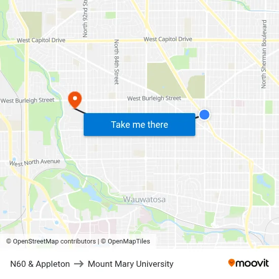 N60 & Appleton to Mount Mary University map