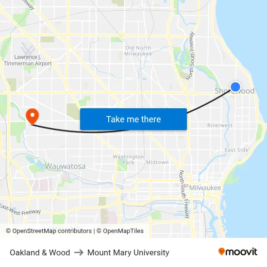 Oakland & Wood to Mount Mary University map