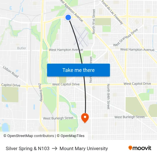 Silver Spring & N103 to Mount Mary University map