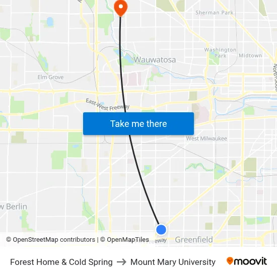 Forest Home & Cold Spring to Mount Mary University map