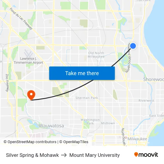 Silver Spring & Mohawk to Mount Mary University map