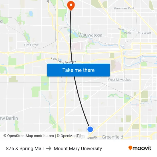 S76 & Spring Mall to Mount Mary University map
