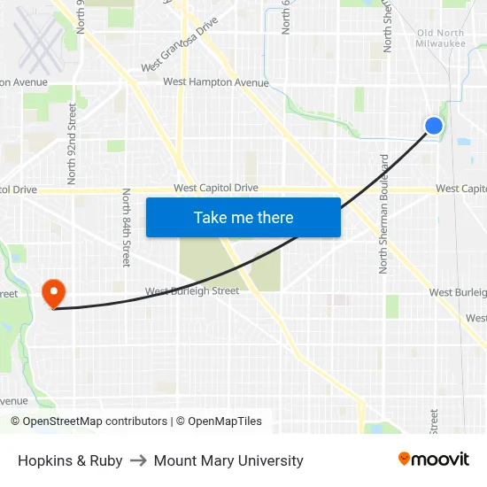 Hopkins & Ruby to Mount Mary University map