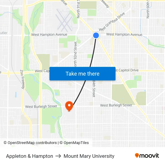 Appleton & Hampton to Mount Mary University map