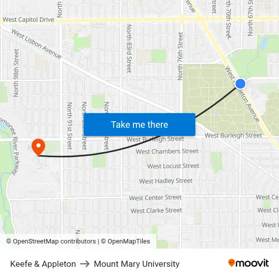 Keefe & Appleton to Mount Mary University map