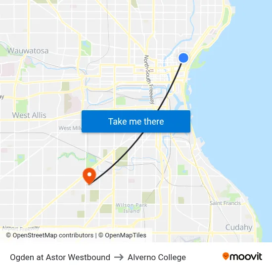 Ogden at Astor Westbound to Alverno College map