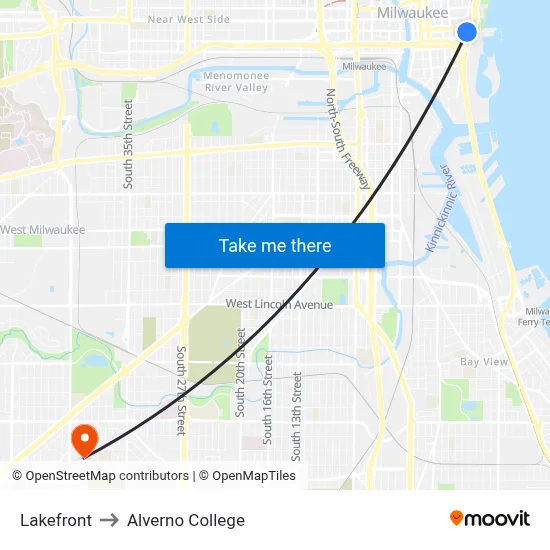Lakefront to Alverno College map